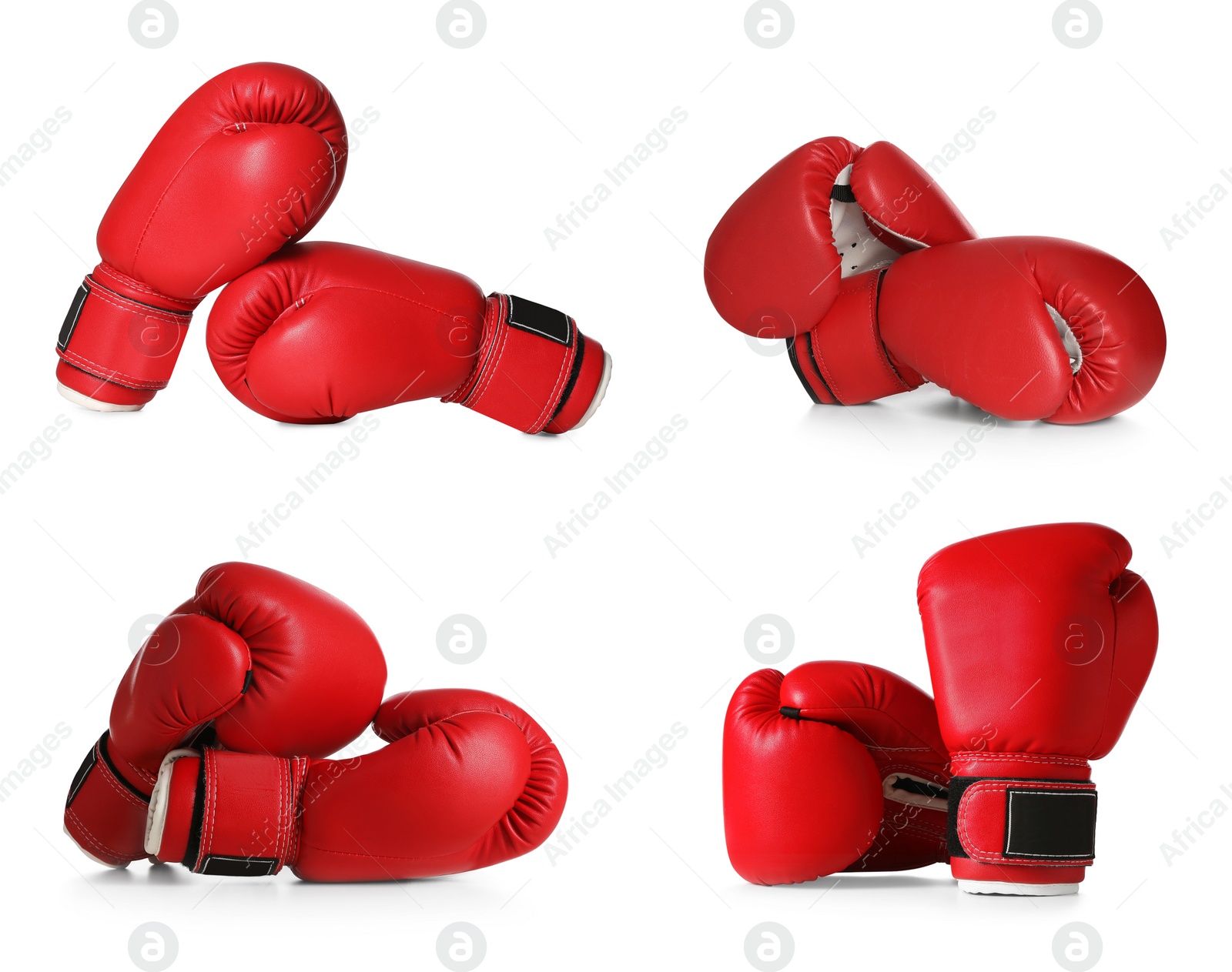 Image of Set with red boxing gloves on white background