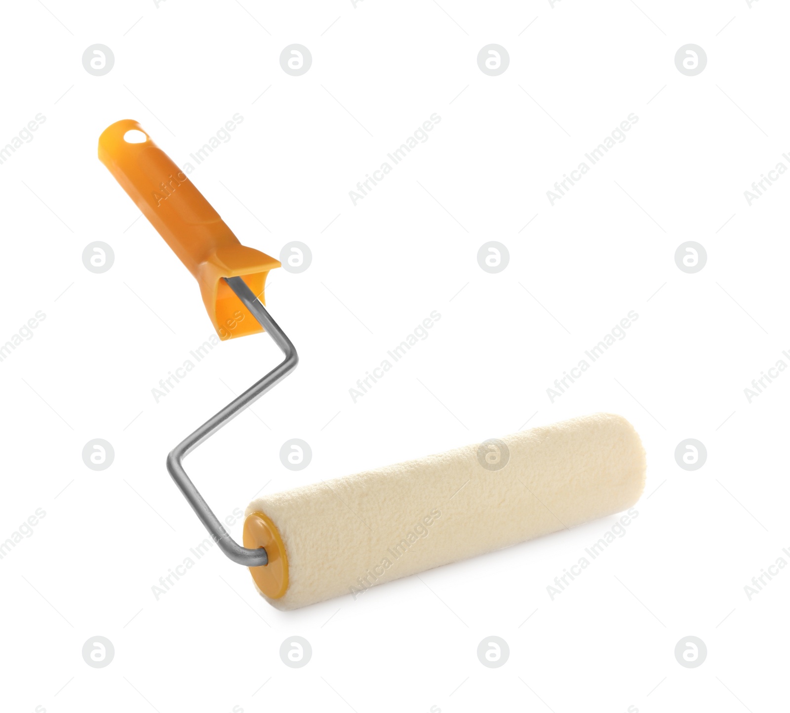 Photo of New paint roller brush on white background