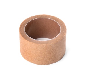 Medical sticking plaster roll on white background