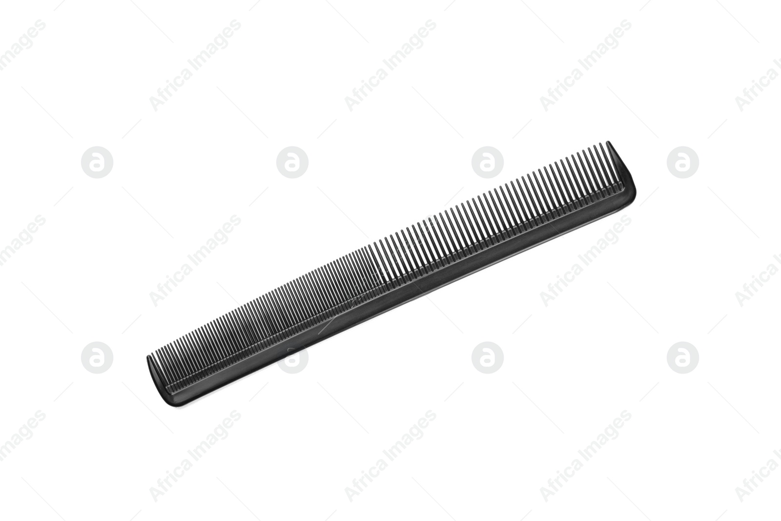 Photo of New plastic hair comb isolated on white, top view