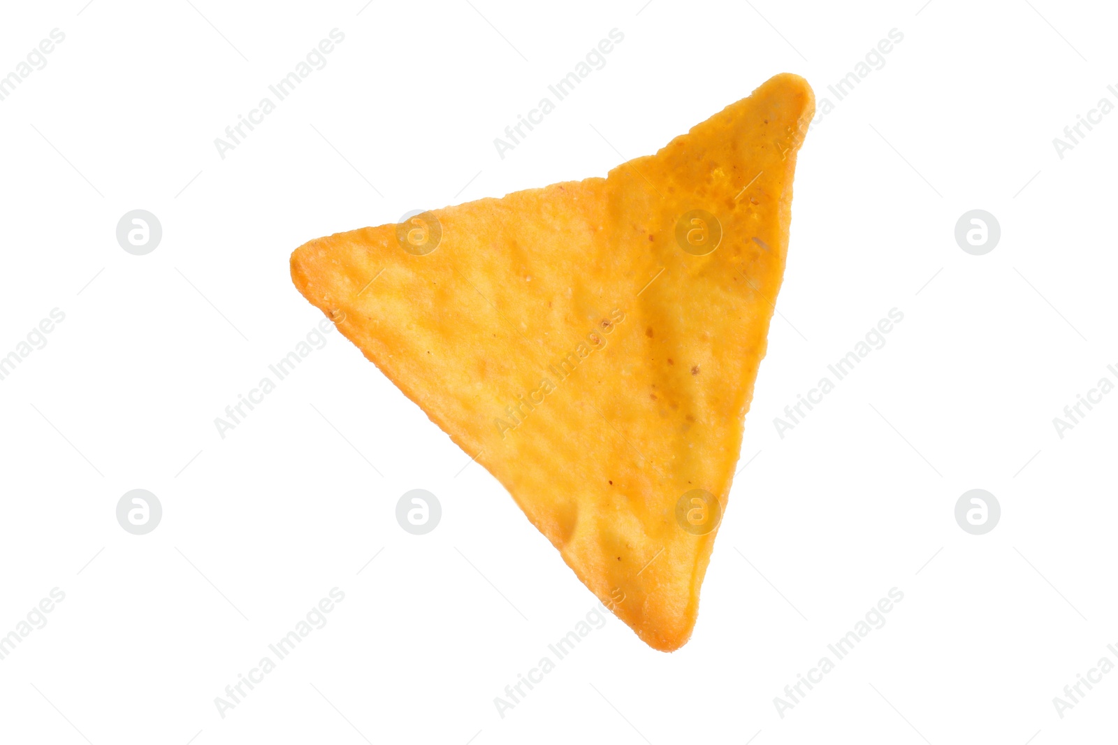 Photo of One tasty tortilla chip (nacho) on white background