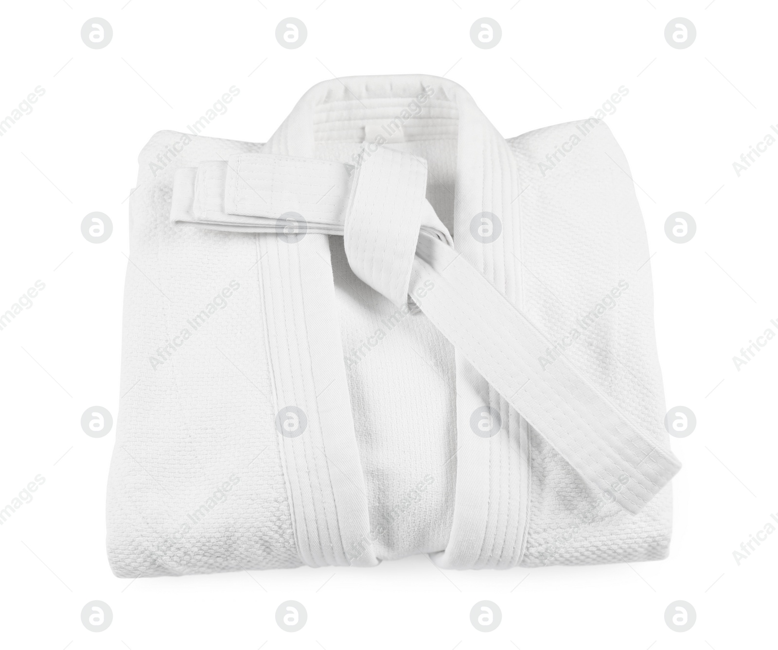 Photo of Martial arts uniform with belt isolated on white