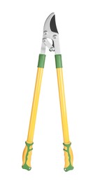 Photo of Yellow loppers isolated on white. Gardening tool