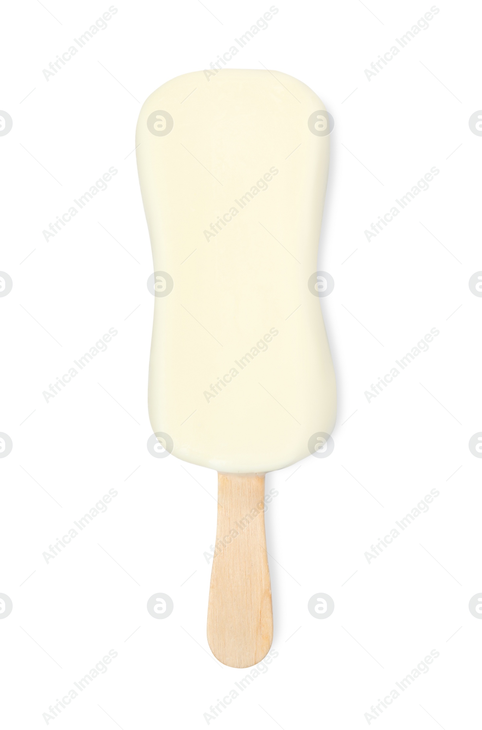 Photo of Ice cream with glaze isolated on white, top view
