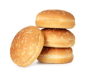 Many fresh burger buns isolated on white