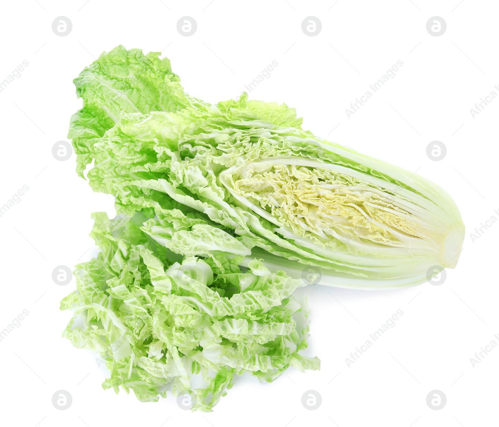 Photo of Fresh ripe Chinese cabbage isolated on white, top view