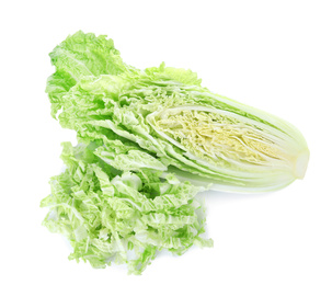 Fresh ripe Chinese cabbage isolated on white, top view