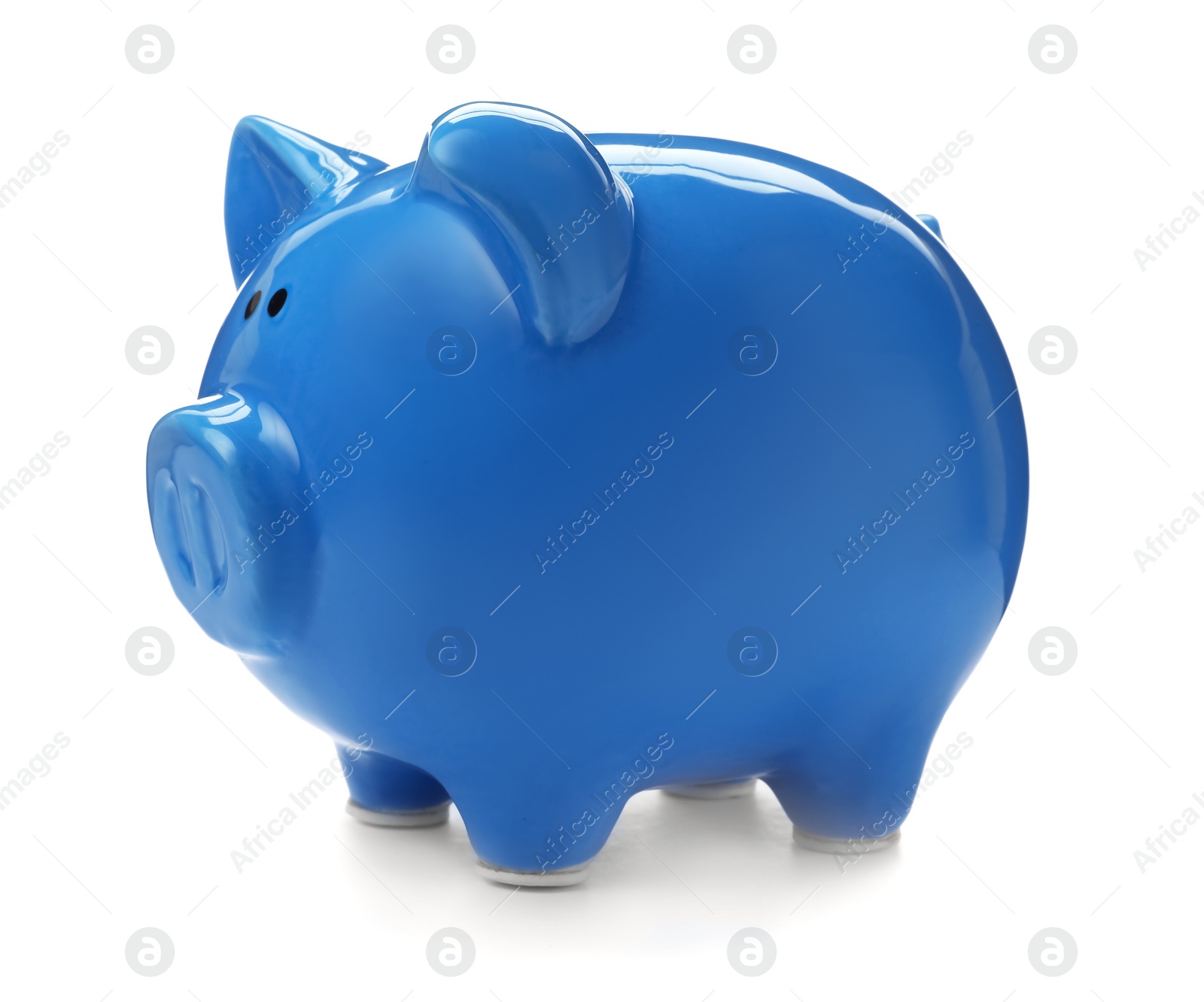 Photo of Blue piggy bank on white background. Money saving