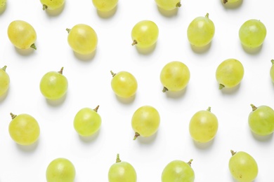 Photo of Fresh ripe juicy grapes on white background, top view