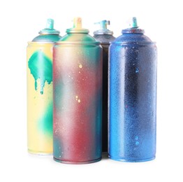 Photo of Many spray paint cans isolated on white