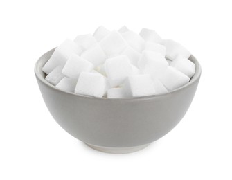 Sugar cubes in bowl isolated on white