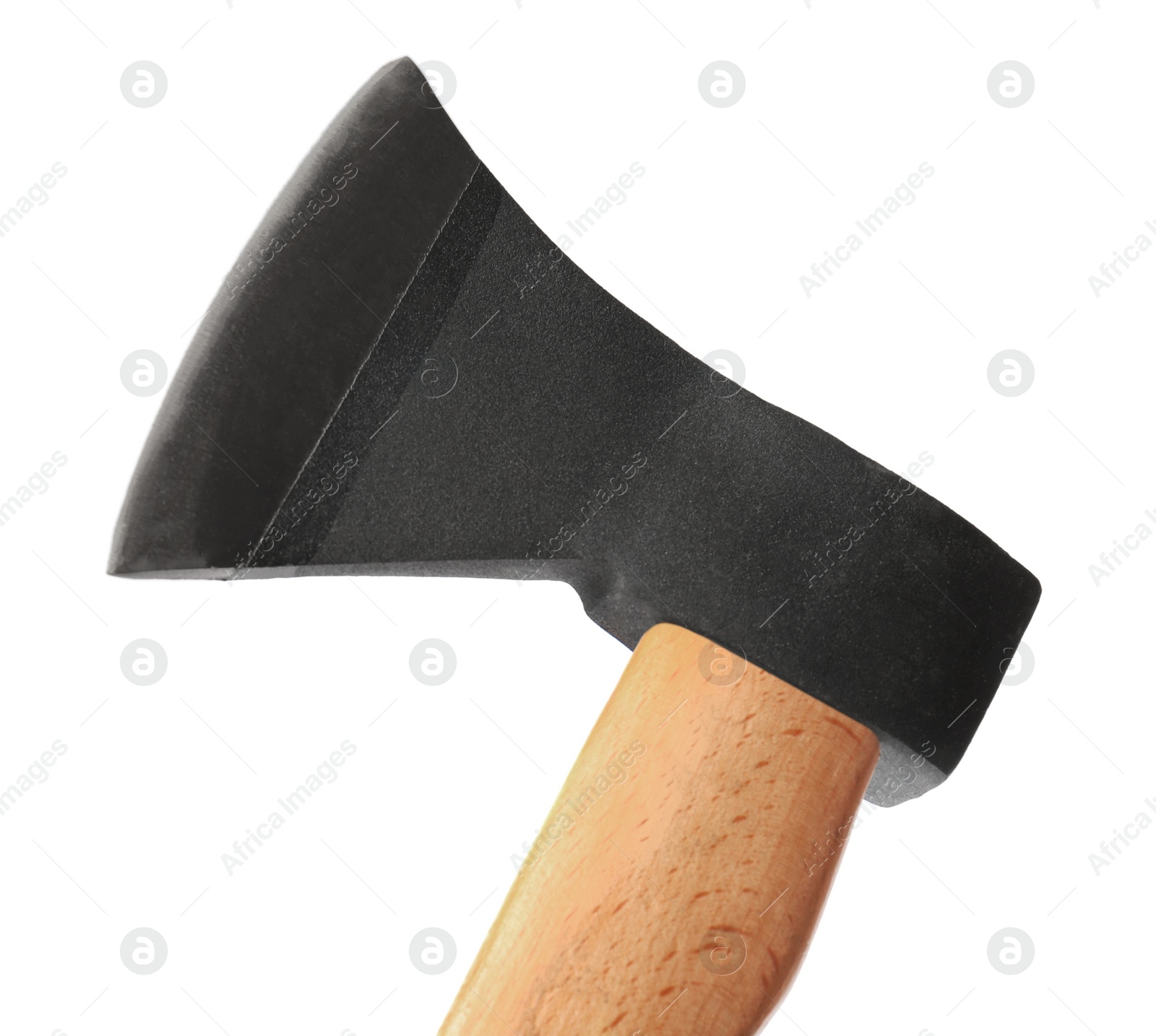Photo of Metal ax with wooden handle isolated on white