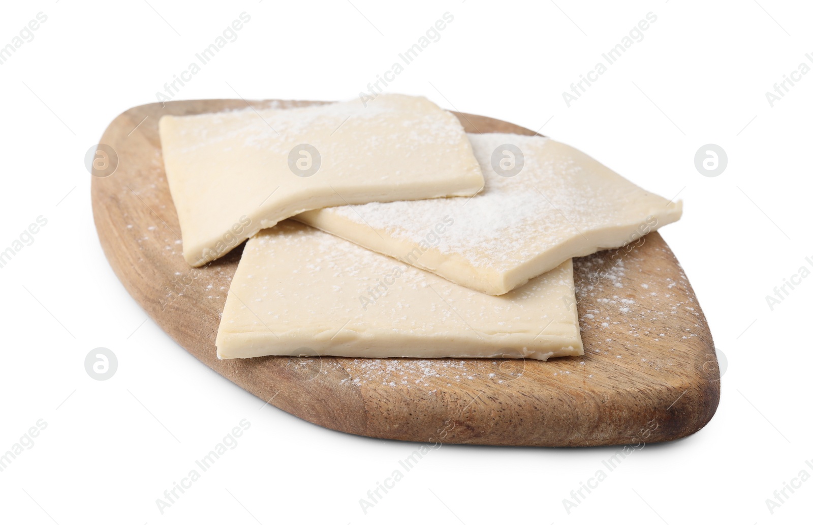 Photo of Raw puff pastry dough isolated on white