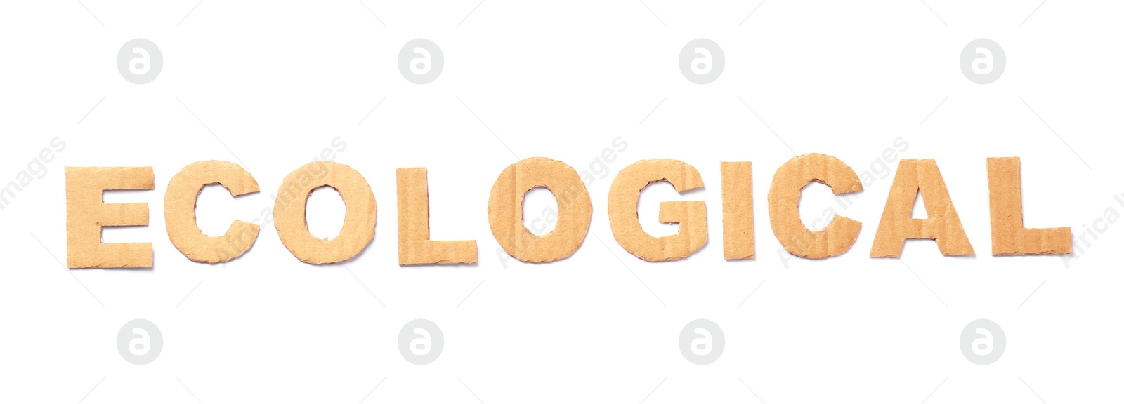 Photo of Word "Ecological" made of cardboard letters on white background