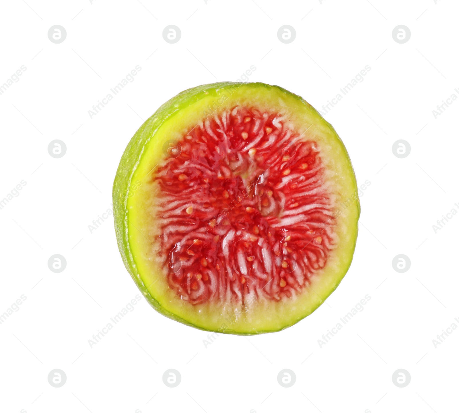 Photo of Piece of fresh green fig on white background