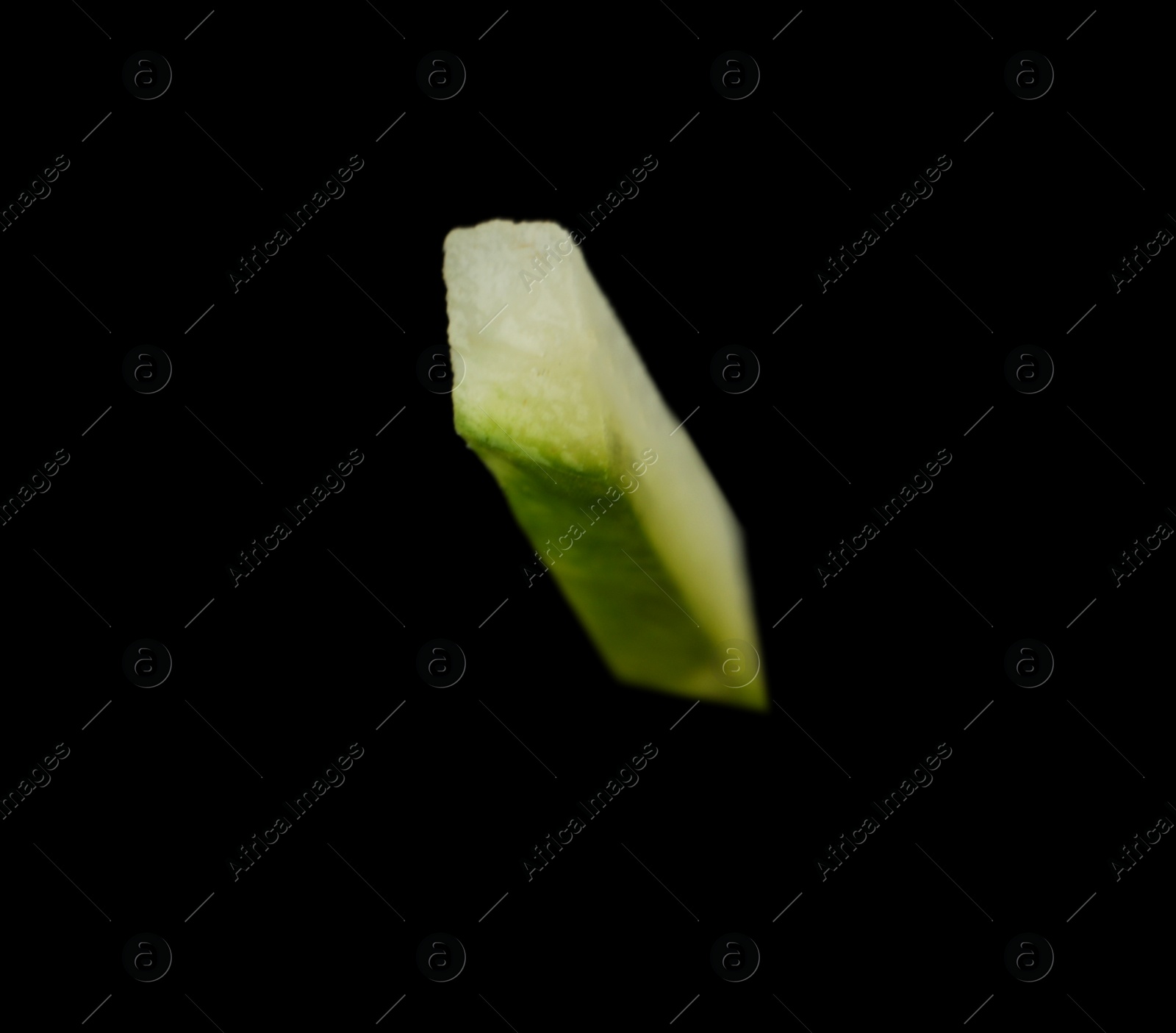 Photo of Piece of fresh cucumber on black background