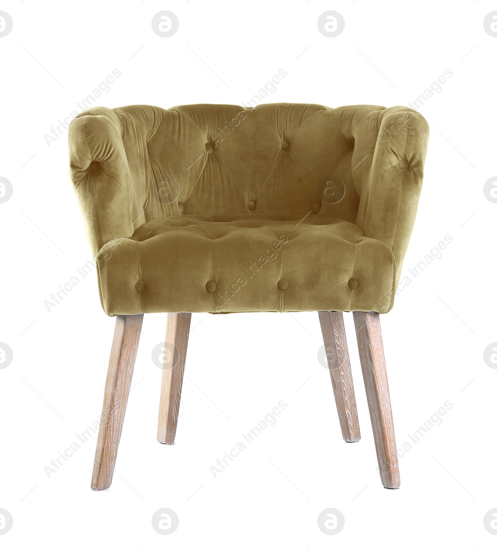 Image of One comfortable dark goldenrod armchair isolated on white
