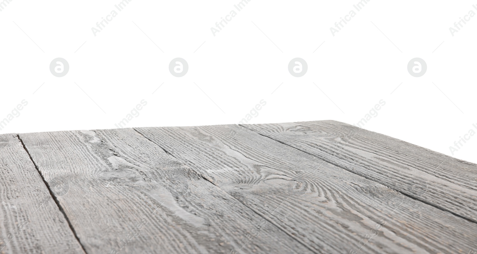 Photo of Empty grey wooden table isolated on white