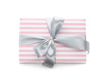 Elegant gift box with bow on white background