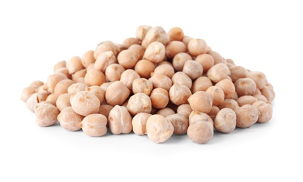 Photo of Pile of dried peas on white background