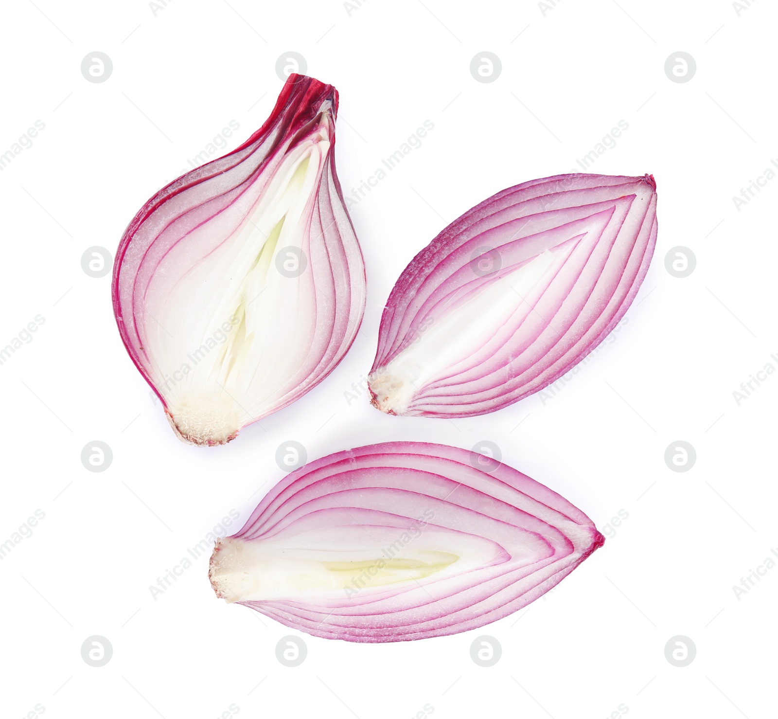 Photo of Fresh cut red onion on white background, top view