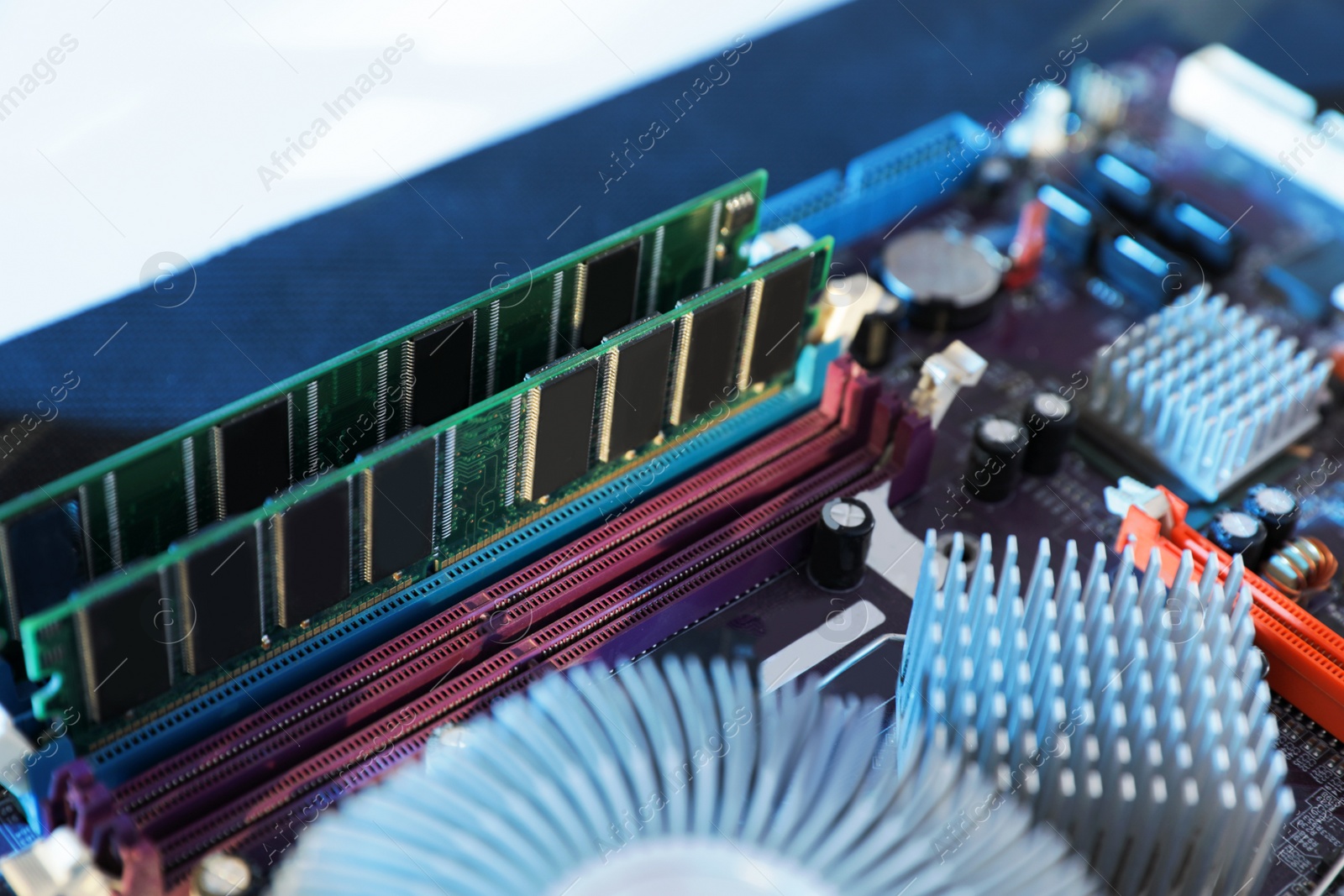 Photo of Closeup view of motherboard. Computer repair service