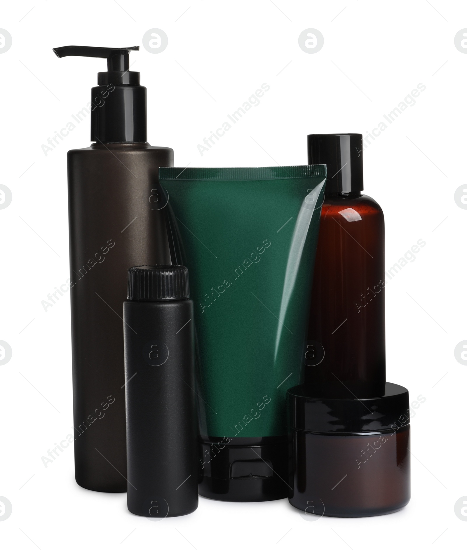 Photo of Facial cream and other men's cosmetic on white background. Mockup for design