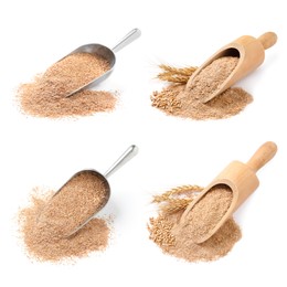 Image of Set with wheat bran on white background