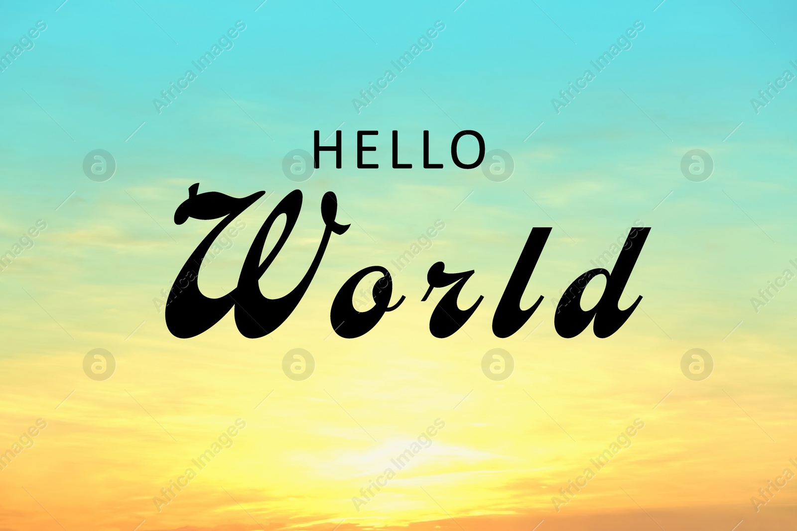 Image of Hello World. Picturesque view of beautiful sky at sunrise 