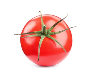 Photo of One red ripe tomato isolated on white