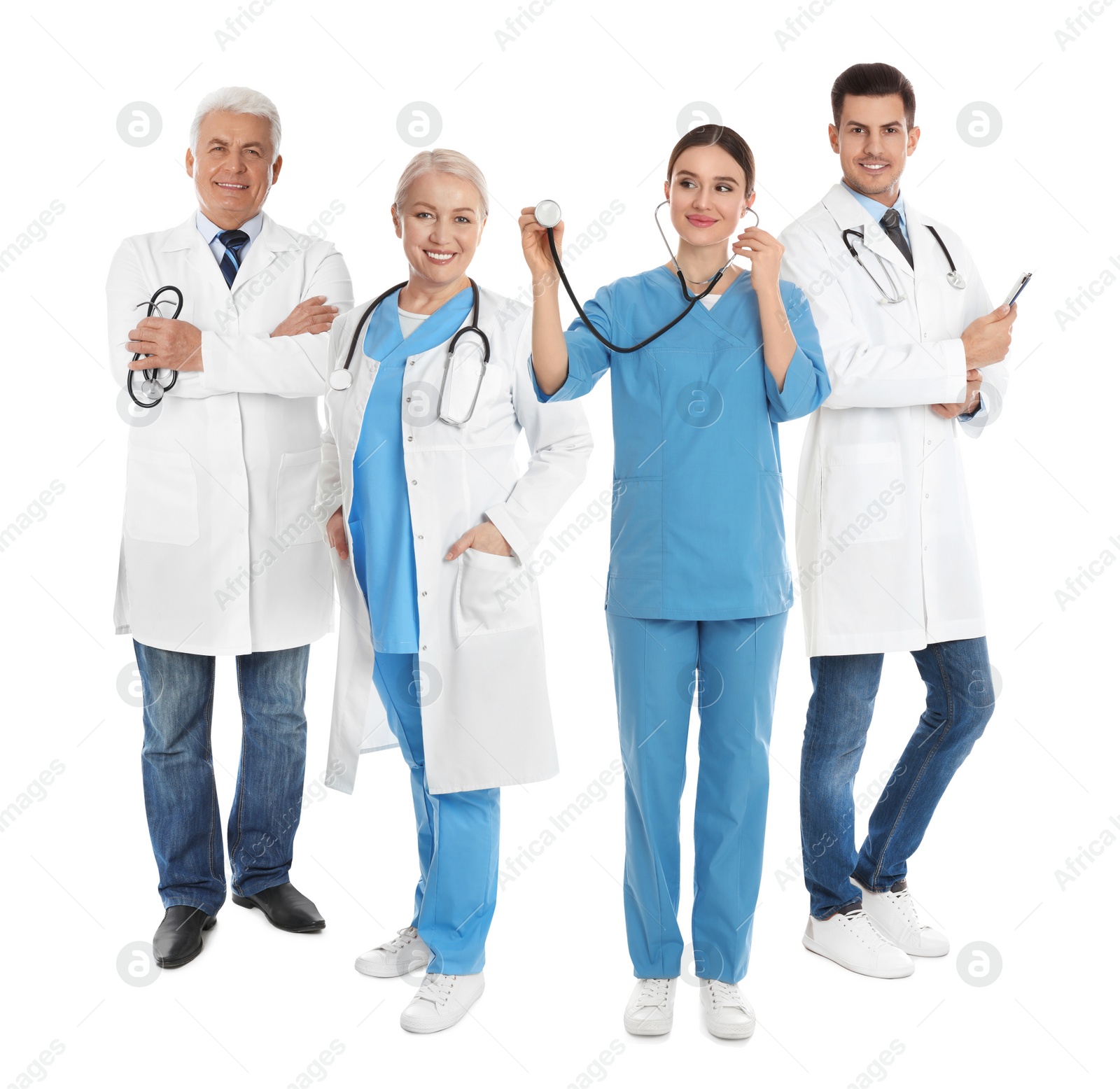 Image of Collage with photos of doctors on white background