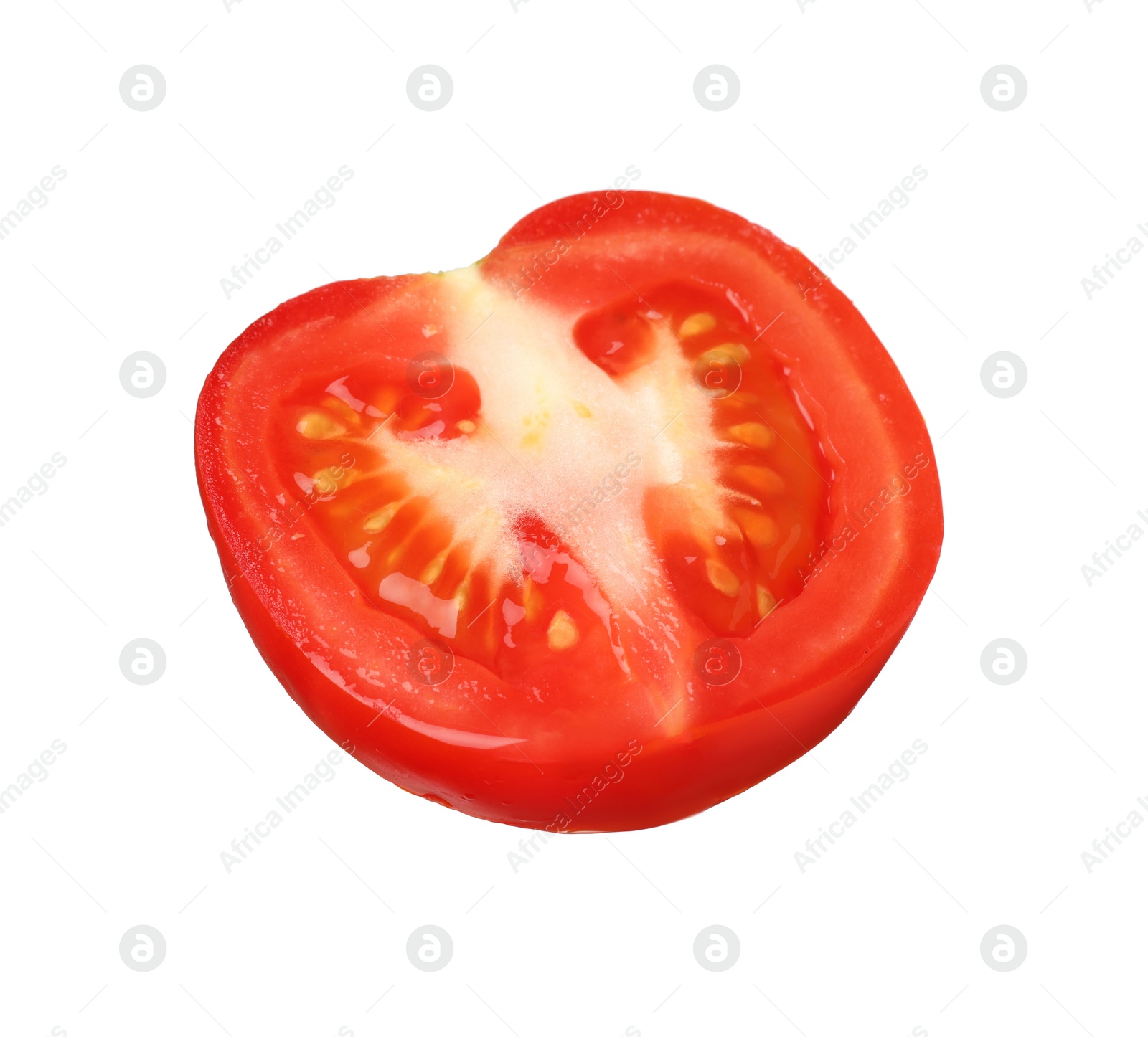 Photo of Slice of fresh ripe tomato isolated on white