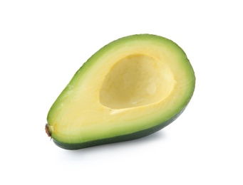 Half of ripe avocado on white background