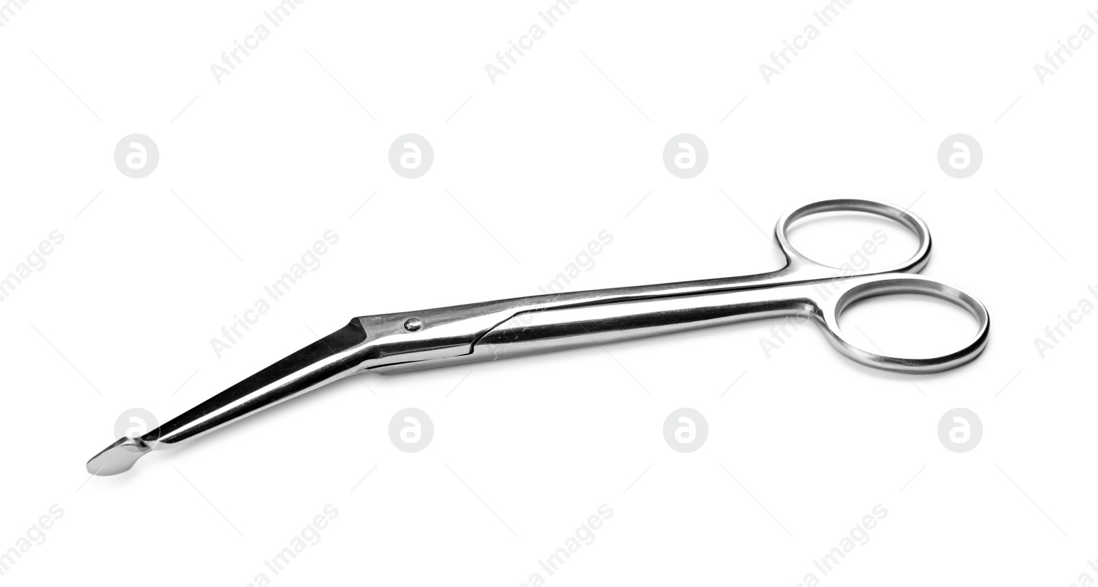 Photo of Bandage scissors on white background. Medical tool