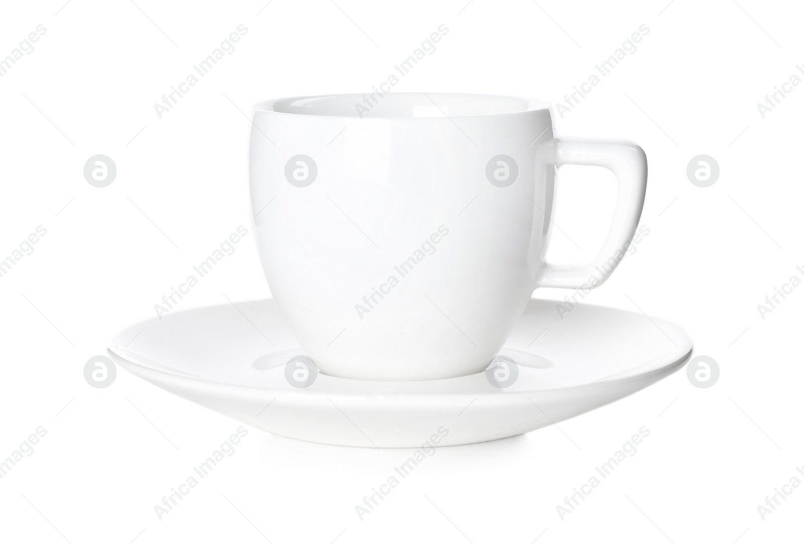 Photo of Empty cup with saucer isolated on white