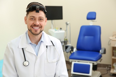 Portrait of children's doctor in hospital. Space for text