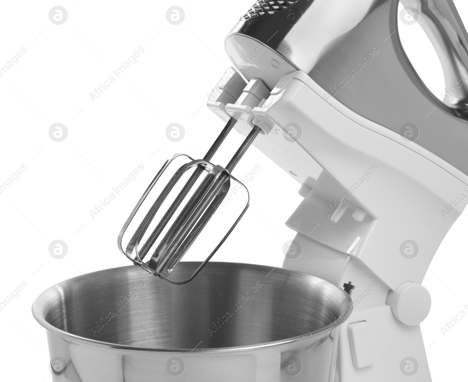 Photo of One modern stand mixer isolated on white