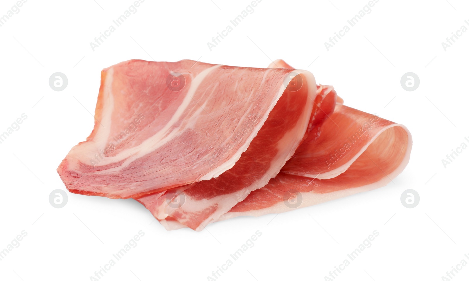 Photo of Slices of delicious jamon isolated on white