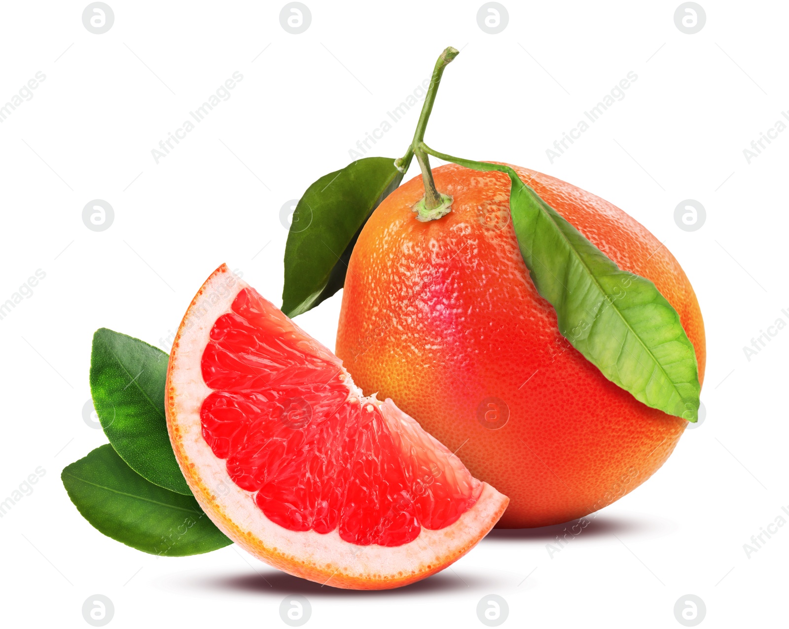 Image of Fresh whole and cut grapefruits isolated on white