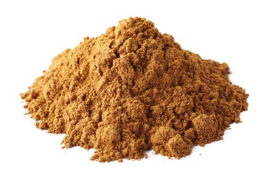 Pile of dry aromatic cinnamon powder isolated on white