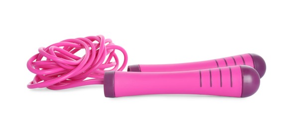 Pink skipping rope isolated on white. Sport equipment