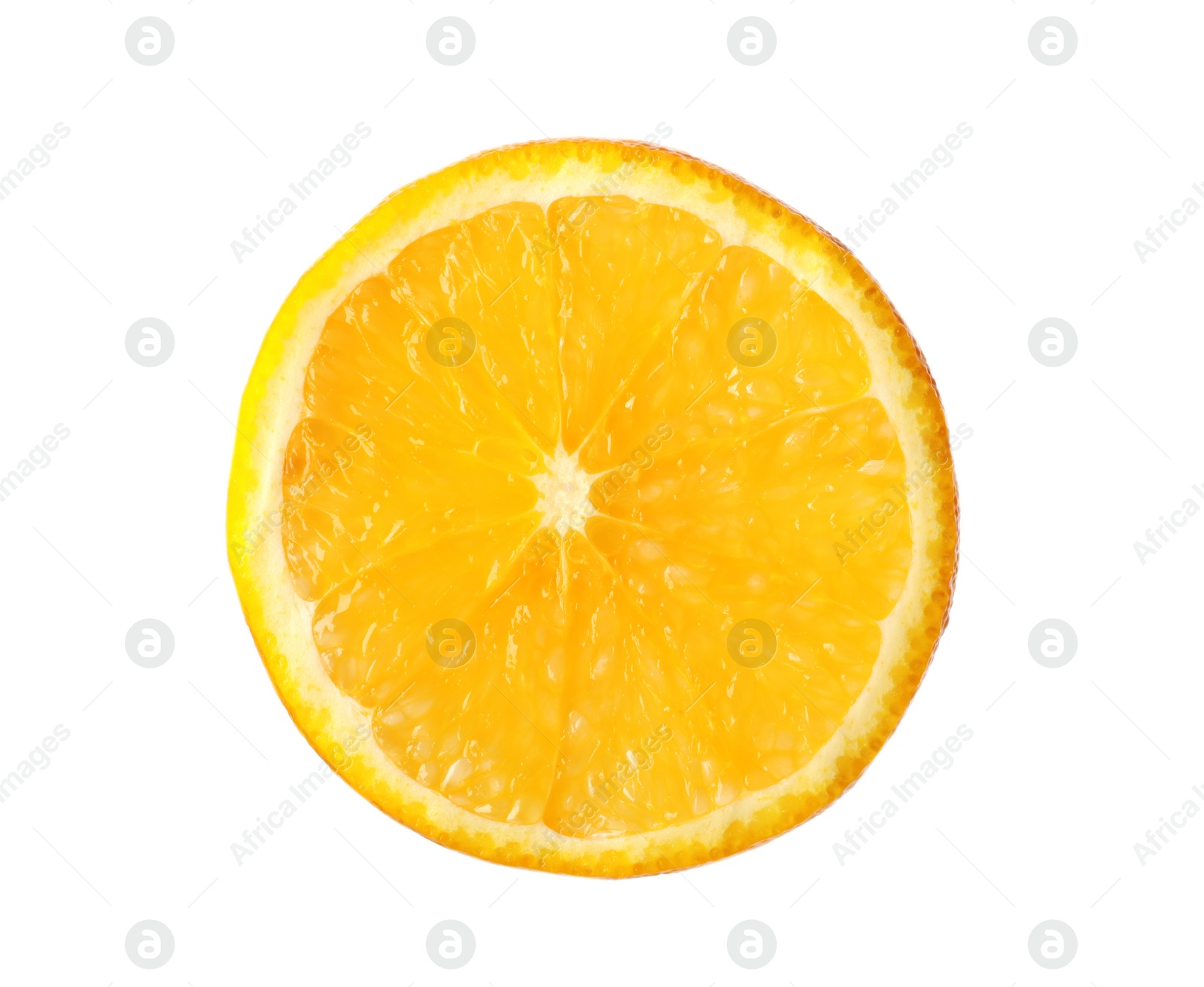 Photo of Slice of ripe orange on white background