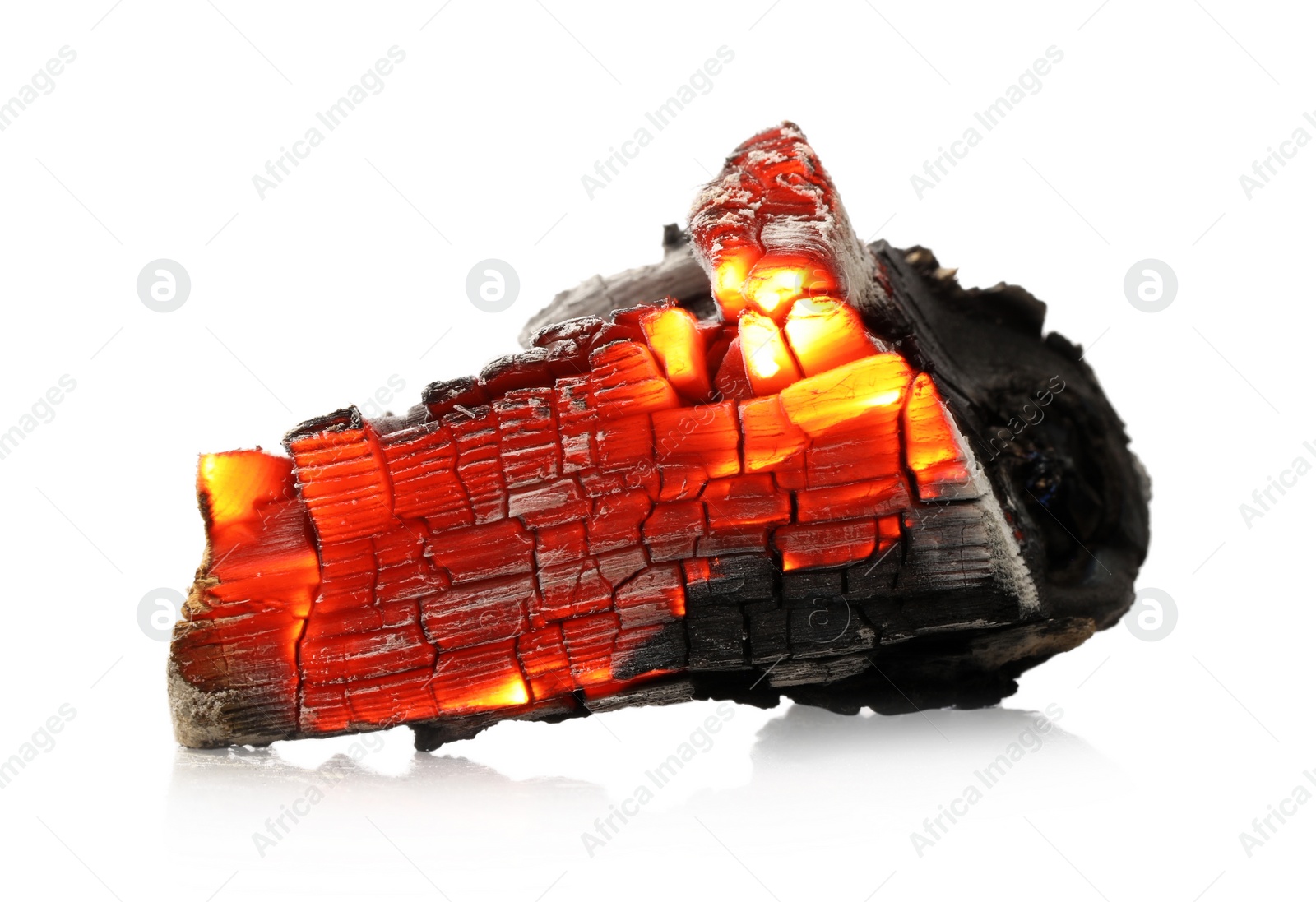 Photo of Piece of smoldering coal on white background