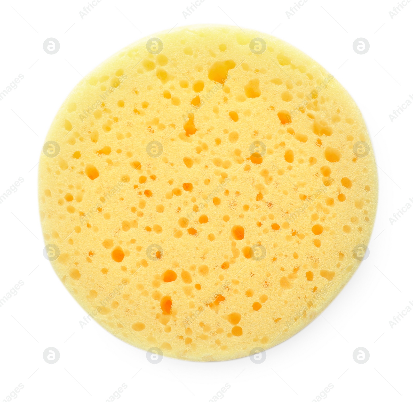 Photo of One yellow sponge isolated on white, top view