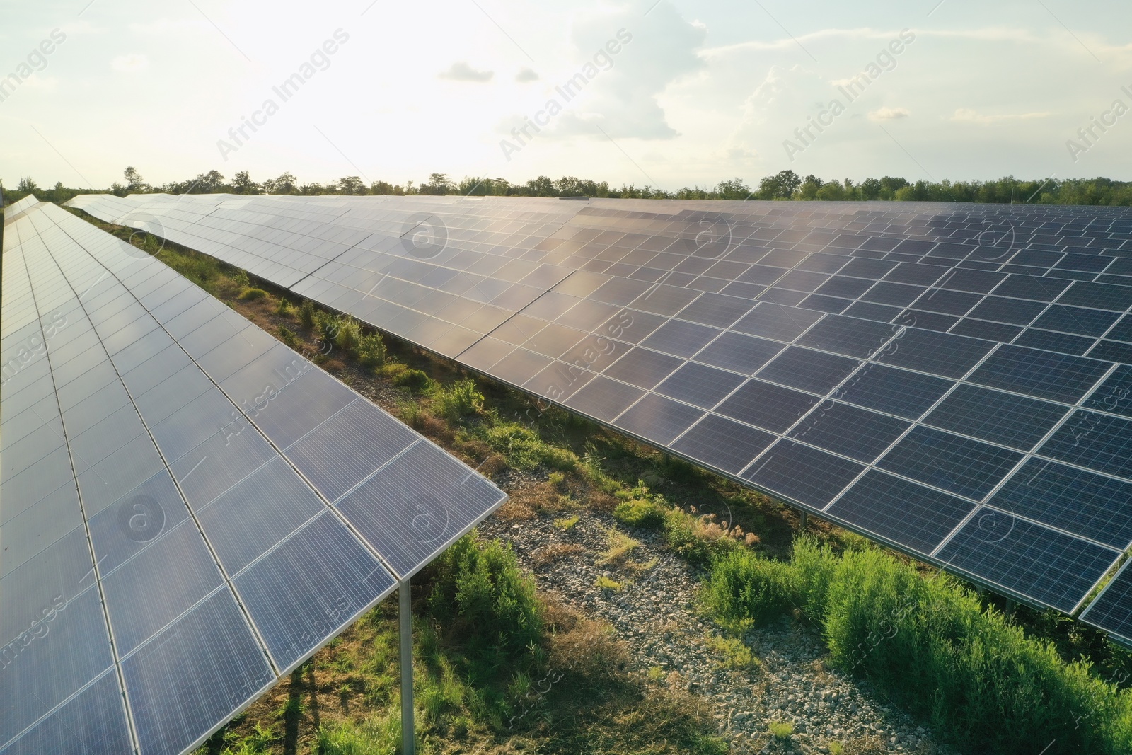 Photo of Solar panels installed outdoors. Alternative energy source