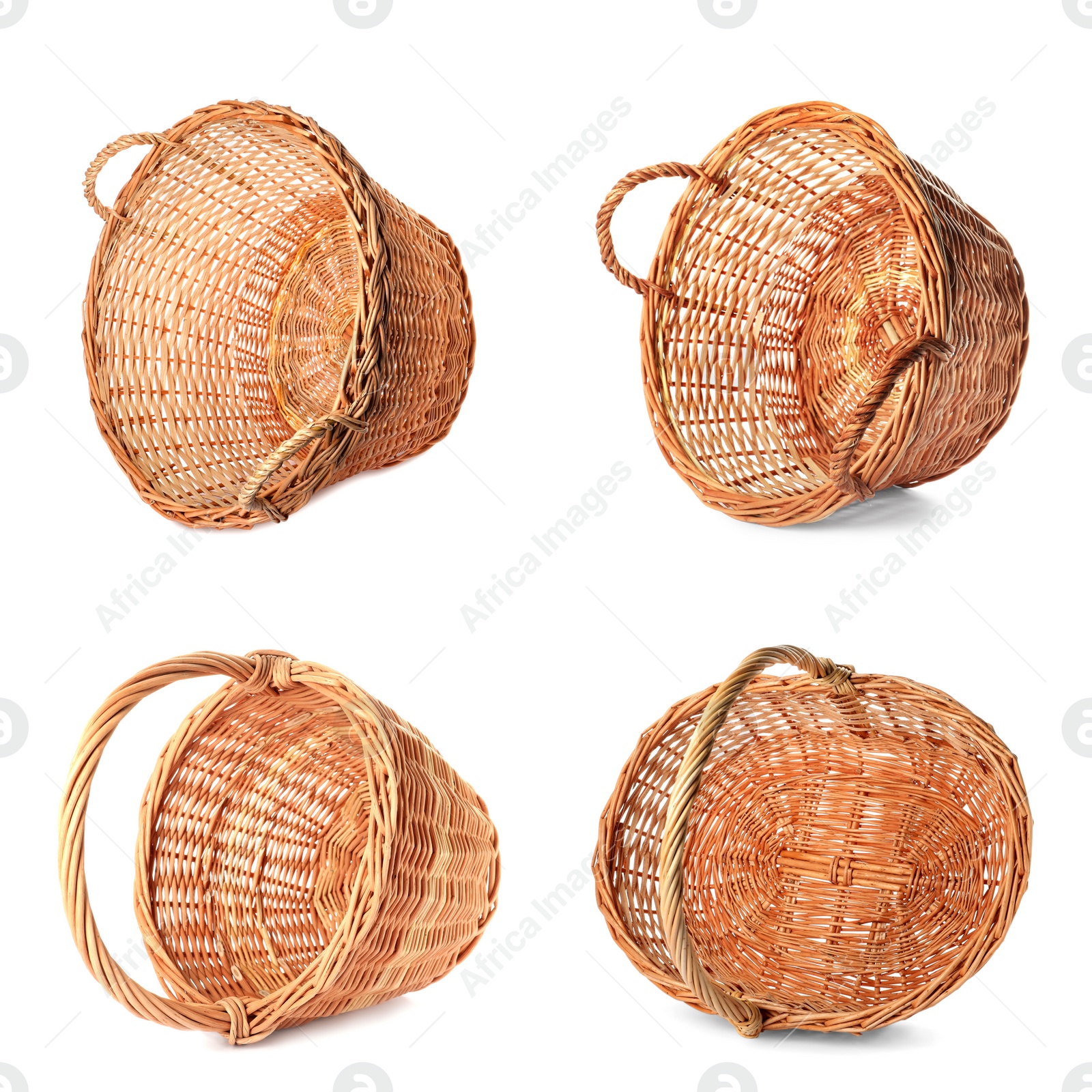 Image of Set with wicker baskets on white background