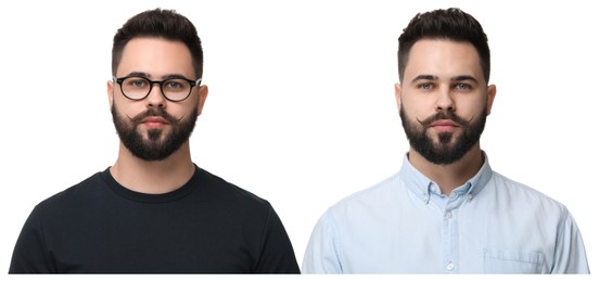 Portrait of twin brothers on white background