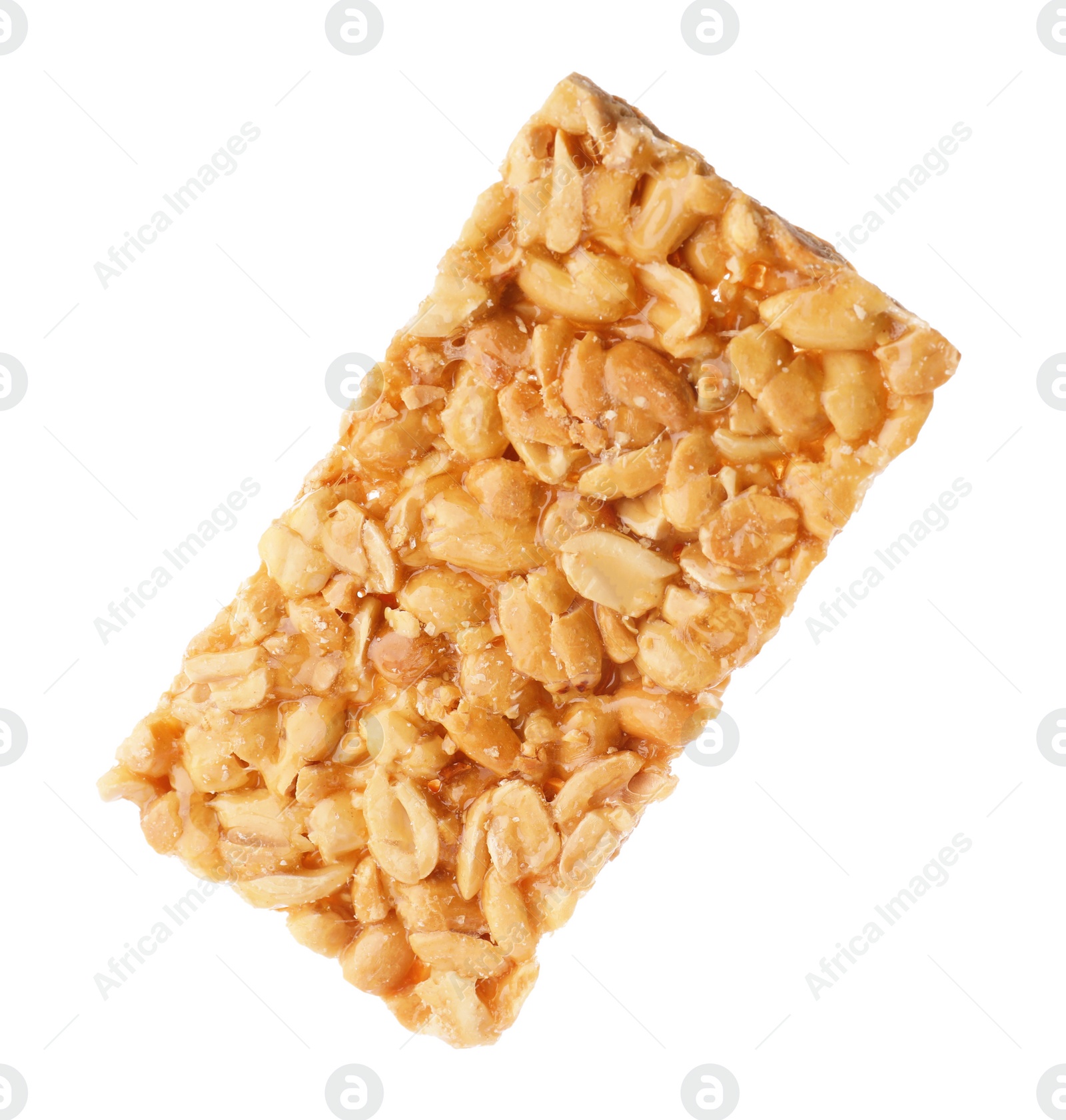 Photo of Tasty peanut bar (kozinaki) isolated on white, top view