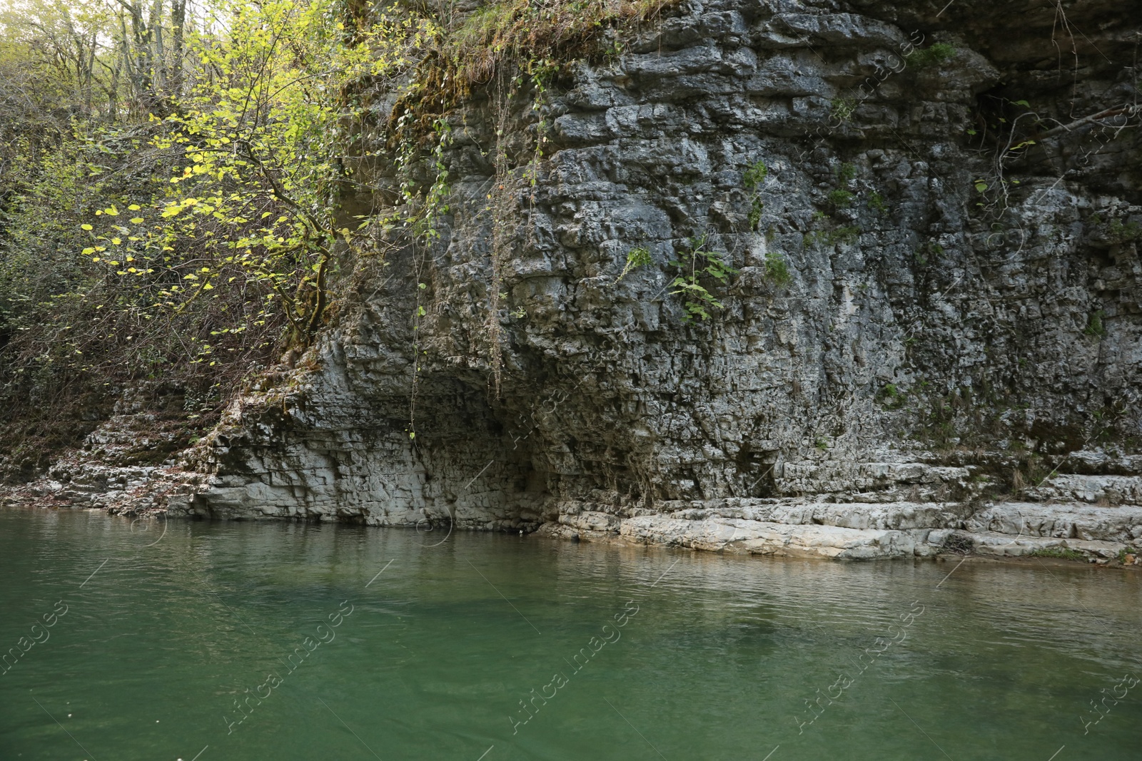 Photo of Picturesque view of clean river near cliffs and plants outdoors