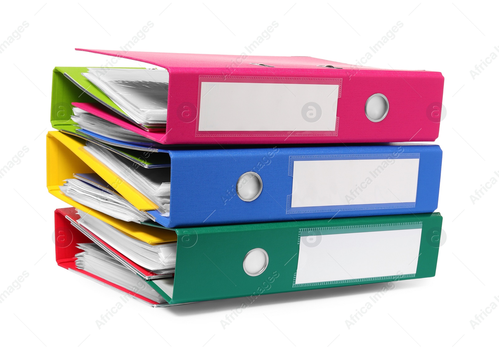 Photo of Bright binder office folders isolated on white